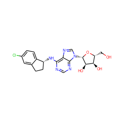 OC[C@H]1O[C@@H](n2cnc3c(N[C@@H]4CCc5cc(Cl)ccc54)ncnc32)[C@H](O)[C@@H]1O ZINC000013649467