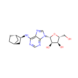 OC[C@H]1O[C@@H](n2cnc3c(N[C@H]4C[C@H]5CC[C@H]4C5)ncnc32)[C@H](O)[C@@H]1O ZINC000100323124