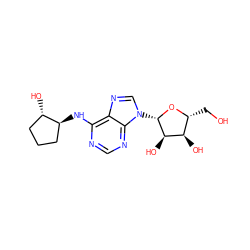 OC[C@H]1O[C@@H](n2cnc3c(N[C@H]4CCC[C@@H]4O)ncnc32)[C@H](O)[C@@H]1O ZINC000003794575