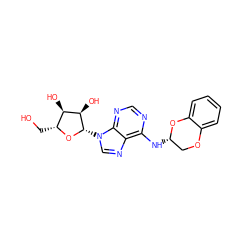 OC[C@H]1O[C@@H](n2cnc3c(N[C@H]4COc5ccccc5O4)ncnc32)[C@H](O)[C@@H]1O ZINC000038426961