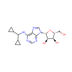 OC[C@H]1O[C@@H](n2cnc3c(NC(C4CC4)C4CC4)ncnc32)[C@H](O)[C@@H]1O ZINC000049114542