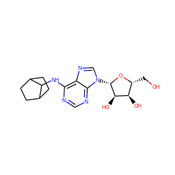 OC[C@H]1O[C@@H](n2cnc3c(NC4C5CCC4CC5)ncnc32)[C@H](O)[C@@H]1O ZINC000013677752