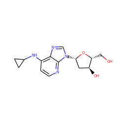 OC[C@H]1O[C@@H](n2cnc3c(NC4CC4)ccnc32)C[C@@H]1O ZINC000027319169