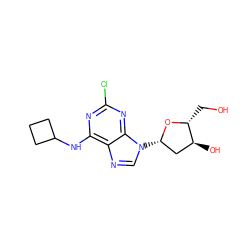 OC[C@H]1O[C@@H](n2cnc3c(NC4CCC4)nc(Cl)nc32)C[C@@H]1O ZINC000013804203