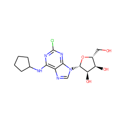 OC[C@H]1O[C@@H](n2cnc3c(NC4CCCC4)nc(Cl)nc32)[C@H](O)[C@@H]1O ZINC000003995998