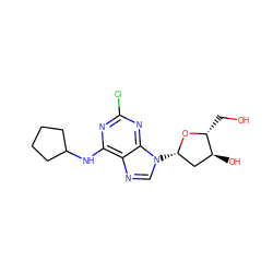 OC[C@H]1O[C@@H](n2cnc3c(NC4CCCC4)nc(Cl)nc32)C[C@@H]1O ZINC000013804207