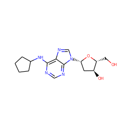 OC[C@H]1O[C@@H](n2cnc3c(NC4CCCC4)ncnc32)C[C@@H]1O ZINC000012405895