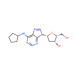 OC[C@H]1O[C@@H](n2cnc3c(NC4CCCC4)ncnc32)C[C@H]1O ZINC000026578497