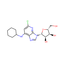 OC[C@H]1O[C@@H](n2cnc3c(NC4CCCCC4)cc(Cl)nc32)[C@H](O)[C@@H]1O ZINC000018162959