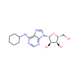 OC[C@H]1O[C@@H](n2cnc3c(NC4CCCCC4)ncnc32)[C@H](O)[C@@H]1O ZINC000004217017