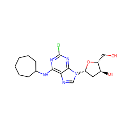 OC[C@H]1O[C@@H](n2cnc3c(NC4CCCCCC4)nc(Cl)nc32)C[C@@H]1O ZINC000006585597