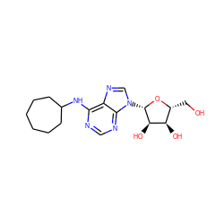 OC[C@H]1O[C@@H](n2cnc3c(NC4CCCCCC4)ncnc32)[C@H](O)[C@@H]1O ZINC000006585183