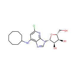 OC[C@H]1O[C@@H](n2cnc3c(NC4CCCCCCC4)cc(Cl)nc32)[C@H](O)[C@@H]1O ZINC000032016597