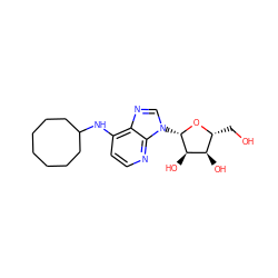 OC[C@H]1O[C@@H](n2cnc3c(NC4CCCCCCC4)ccnc32)[C@H](O)[C@@H]1O ZINC000032016598