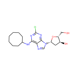 OC[C@H]1O[C@@H](n2cnc3c(NC4CCCCCCC4)nc(Cl)nc32)C[C@@H]1O ZINC000013804214