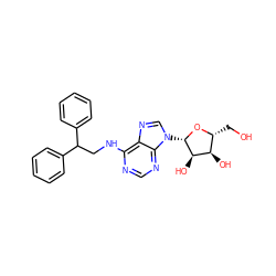 OC[C@H]1O[C@@H](n2cnc3c(NCC(c4ccccc4)c4ccccc4)ncnc32)[C@H](O)[C@@H]1O ZINC000013611539