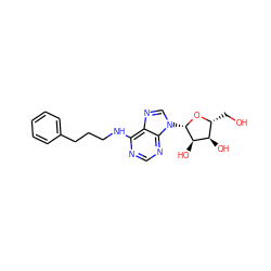 OC[C@H]1O[C@@H](n2cnc3c(NCCCc4ccccc4)ncnc32)[C@H](O)[C@@H]1O ZINC000012405457