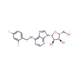 OC[C@H]1O[C@@H](n2cnc3c(NCc4ccc(F)cc4F)ncnc32)[C@H](O)[C@@H]1O ZINC000028647906