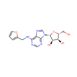 OC[C@H]1O[C@@H](n2cnc3c(NCc4ccco4)ncnc32)[C@H](O)[C@@H]1O ZINC000002169849