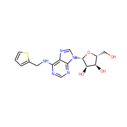 OC[C@H]1O[C@@H](n2cnc3c(NCc4cccs4)ncnc32)[C@H](O)[C@@H]1O ZINC000029058967