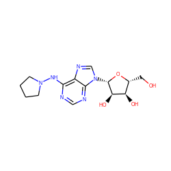 OC[C@H]1O[C@@H](n2cnc3c(NN4CCCC4)ncnc32)[C@H](O)[C@@H]1O ZINC000026834602