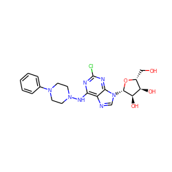 OC[C@H]1O[C@@H](n2cnc3c(NN4CCN(c5ccccc5)CC4)nc(Cl)nc32)[C@H](O)[C@@H]1O ZINC000003930503