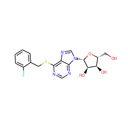 OC[C@H]1O[C@@H](n2cnc3c(SCc4ccccc4F)ncnc32)[C@H](O)[C@@H]1O ZINC000026157027