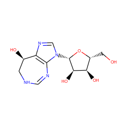 OC[C@H]1O[C@@H](n2cnc3c2N=CNC[C@H]3O)[C@H](O)[C@@H]1O ZINC000004095697