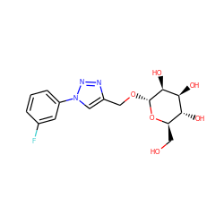 OC[C@H]1O[C@H](OCc2cn(-c3cccc(F)c3)nn2)[C@@H](O)[C@@H](O)[C@@H]1O ZINC000073156033