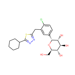 OC[C@H]1O[C@H](c2ccc(Cl)c(Cc3nnc(C4CCCCC4)s3)c2)[C@H](O)[C@@H](O)[C@@H]1O ZINC000045338087