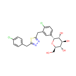 OC[C@H]1O[C@H](c2ccc(Cl)c(Cc3nnc(Cc4ccc(Cl)cc4)s3)c2)[C@H](O)[C@@H](O)[C@@H]1O ZINC000045392270