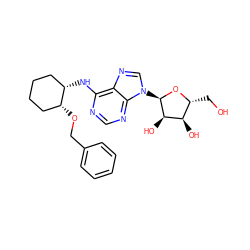 OC[C@H]1O[C@H](n2cnc3c(N[C@H]4CCCC[C@H]4OCc4ccccc4)ncnc32)[C@H](O)[C@@H]1O ZINC000096169059