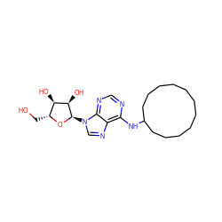 OC[C@H]1O[C@H](n2cnc3c(NC4CCCCCCCCCCC4)ncnc32)[C@H](O)[C@@H]1O ZINC000049053850