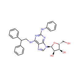 OC[C@H]1O[C@H](n2cnc3c(NCC(c4ccccc4)c4ccccc4)nc(Nc4ccccc4)nc32)[C@H](O)[C@@H]1O ZINC000049767766