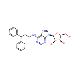 OC[C@H]1O[C@H](n2cnc3c(NCCC(c4ccccc4)c4ccccc4)ncnc32)[C@H](O)[C@@H]1O ZINC000049112695