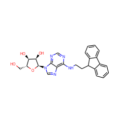 OC[C@H]1O[C@H](n2cnc3c(NCCC4c5ccccc5-c5ccccc54)ncnc32)[C@H](O)[C@@H]1O ZINC000049015142