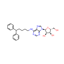 OC[C@H]1O[C@H](n2cnc3c(NCCCCC(c4ccccc4)c4ccccc4)ncnc32)[C@H](O)[C@@H]1O ZINC000048998183