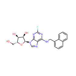 OC[C@H]1O[C@H](n2cnc3c(NCc4cccc5ccccc45)nc(F)nc32)[C@H](O)[C@@H]1O ZINC000048998799