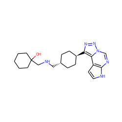 OC1(CNC[C@H]2CC[C@H](c3nnn4cnc5[nH]ccc5c34)CC2)CCCCC1 ZINC001772636369