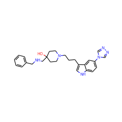 OC1(CNCc2ccccc2)CCN(CCCc2c[nH]c3ccc(-n4cnnc4)cc23)CC1 ZINC000026992736