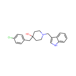 OC1(Cc2ccc(Cl)cc2)CCN(Cc2c[nH]c3ccccc23)CC1 ZINC000028878356