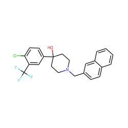 OC1(c2ccc(Cl)c(C(F)(F)F)c2)CCN(Cc2ccc3ccccc3c2)CC1 ZINC000013553173