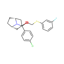 OC1(c2ccc(Cl)cc2)C[C@@H]2CC[C@H](C1)N2CCCSc1cccc(F)c1 ZINC000299831545