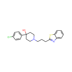 OC1(c2ccc(Cl)cc2)CCN(CCCc2nc3ccccc3s2)CC1 ZINC000653886928