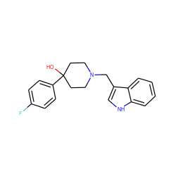 OC1(c2ccc(F)cc2)CCN(Cc2c[nH]c3ccccc23)CC1 ZINC000028878304