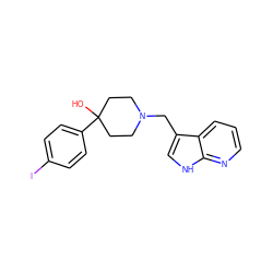 OC1(c2ccc(I)cc2)CCN(Cc2c[nH]c3ncccc23)CC1 ZINC000053243509