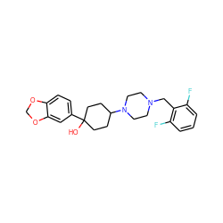 OC1(c2ccc3c(c2)OCO3)CCC(N2CCN(Cc3c(F)cccc3F)CC2)CC1 ZINC000022926685