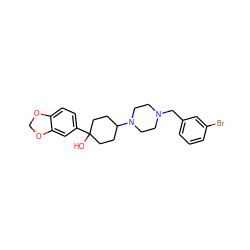 OC1(c2ccc3c(c2)OCO3)CCC(N2CCN(Cc3cccc(Br)c3)CC2)CC1 ZINC000022926640