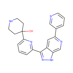 OC1(c2cccc(-c3n[nH]c4cnc(-c5cccnc5)cc34)n2)CCNCC1 ZINC000205250559