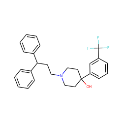 OC1(c2cccc(C(F)(F)F)c2)CCN(CCC(c2ccccc2)c2ccccc2)CC1 ZINC000013553195